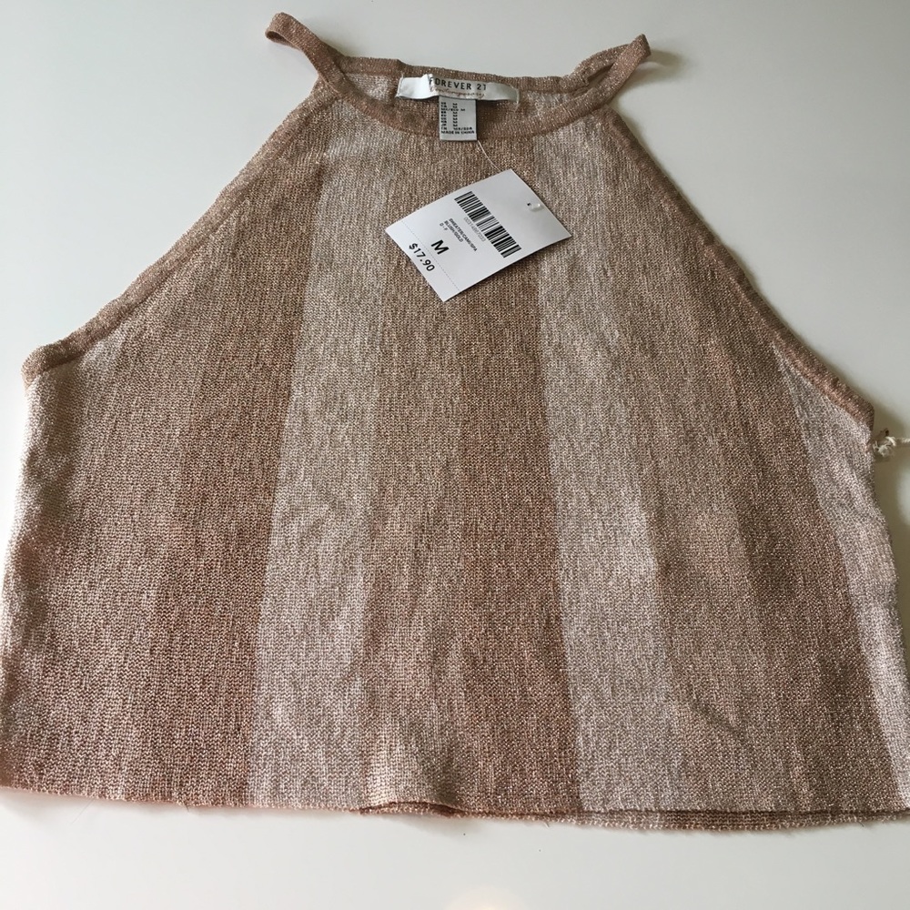 Forever21 (New) Rose Gold Striped Crop Cami / Top - Picture 3 of 5
